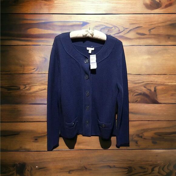 Charter Club Women's Size XL Blue Cardigan Cotton Blend Sweater Buttons‎ Pockets - Picture 1 of 10